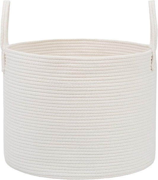 JMvicyroam 115L Extra Large Machine Washable Cotton Rope Blanket Basket | Collapsible laundry hamper, Reinforced handles, For blankets, pillows, toys and clothes, Living room and bedroom, White