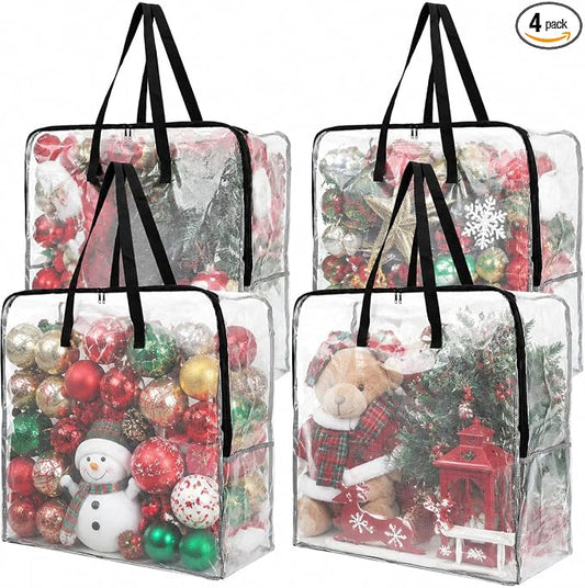 Fasmov 4 Pack Oversized Clear Storage Bag with Handles and Zippers, Vinyl Storage Bag for Comforter, Blanket, Bedding, Duvet, Transparent Moving Tote, Under the Bed Storage, Garage Organizer