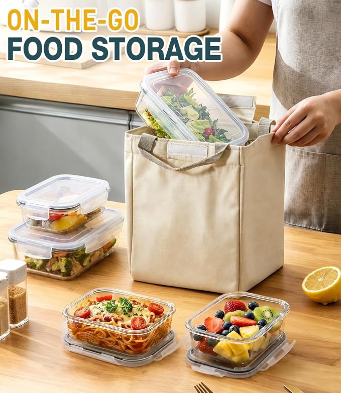 Large Glass Food Storage Containers with Lids, 4 Pack, 63oz & 22oz | Glass Meal Prep Containers for Family Meal, Leftovers, Lunch, Microwave, Oven, Freezer, Dishwasher, Airtight & Leak-Proof