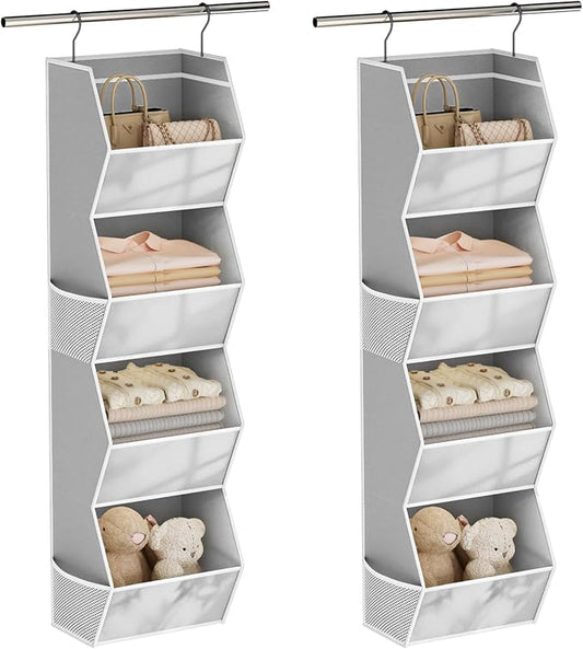 Wawocs 4 Shelf Hanging Closet Organizers and Storage for Kids 2 Packs, Grey | Hanging Shelves for Closet Organization, Hanging Closet Storage for Wardrobe Organizer, Closet Hanging Organizer for Bedroom
