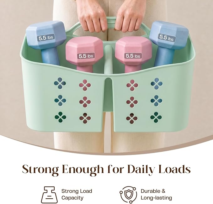 PQH Portable Shower Caddy with Handle, Large Capacity Shower Basket Organizer, Quick-Drain Bathroom Storage Tote, Durable Plastic Shower Organizer for College Dorm, Beach, Gym Essentials, MintGreen