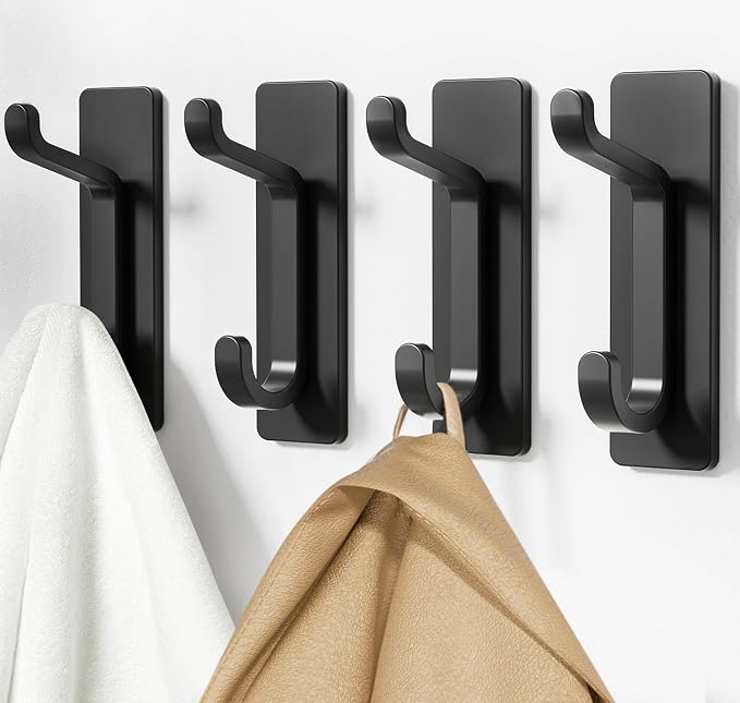 pickpiff Wall Hooks for Coat and Towel: 13LB Strong Adhesive Door Hanger Stick on, Black 6 Pack