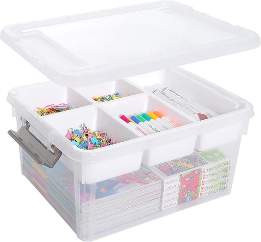 Citylife 17QT Clear Craft Organizers and Storage Box with Removable Tray | Stackable Art Supply Organizer Storage Bins with Lids for Beads, Markers, Sewing, Tools, Playdoh, Coloring Books, Made in USA