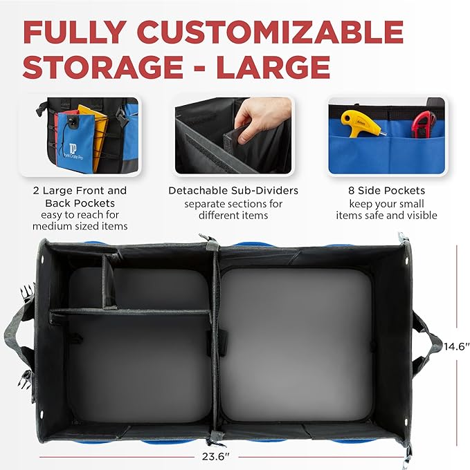Blue Car Cargo Trunk Organizer for SUV & Auto Storage, Large | Fits Cars, SUVs & Trucks Organizes Sports Gear Keeps Cargo Secure Easy Everyday Storage Space-Saving Car Accessories