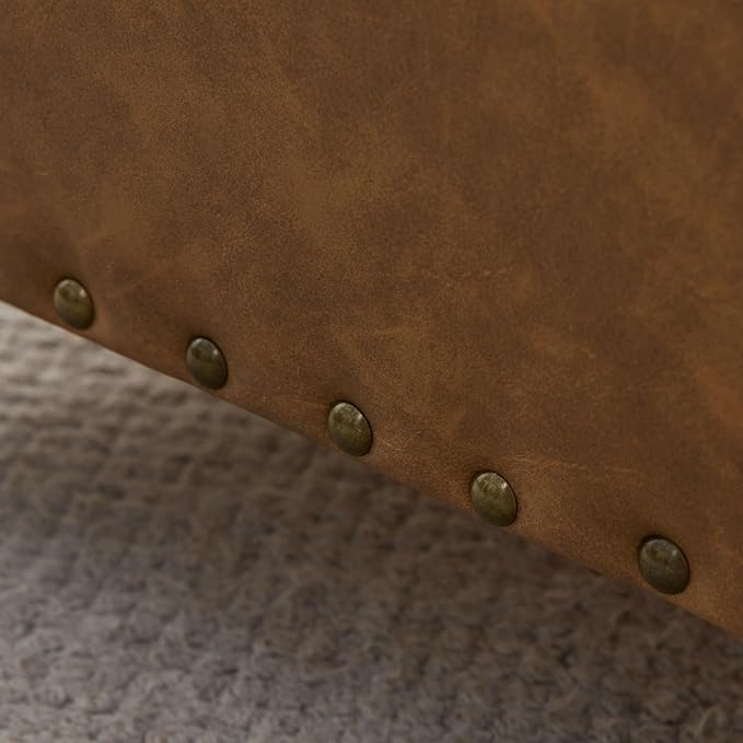 Zihanhome Leather Ottoman with Storage, Upholstered Button Tufted Ottoman Foot Rest, Foot Stools, 24" Rectangle Ottomans with Storage for Living Room, Bedroom, Dorms and Apartments (Caramel Brown-PU)