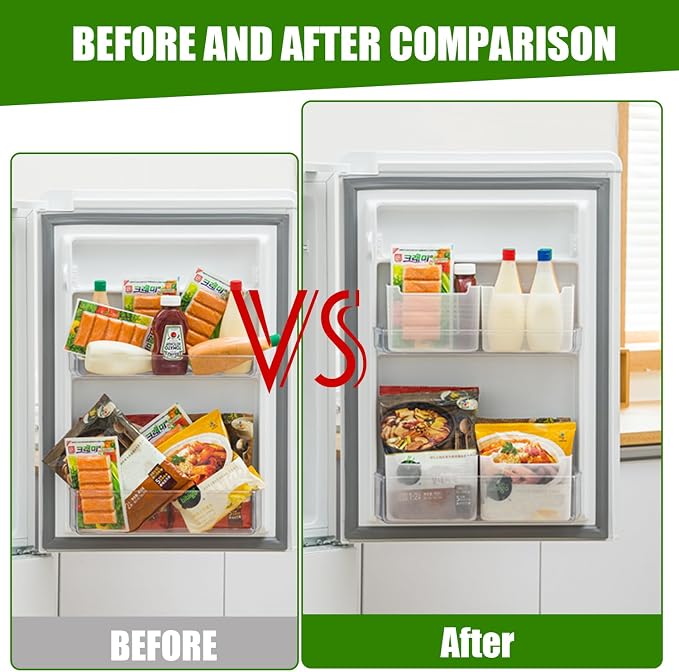 5 Pack Refrigerator Organizer Box, Plastic Refrigerator Side Door Storage Containers, Space-Saving Organizer Bins for Refrige, Refrige Drawers for Fruit and Vegetable (Clear,S×3+L×2)