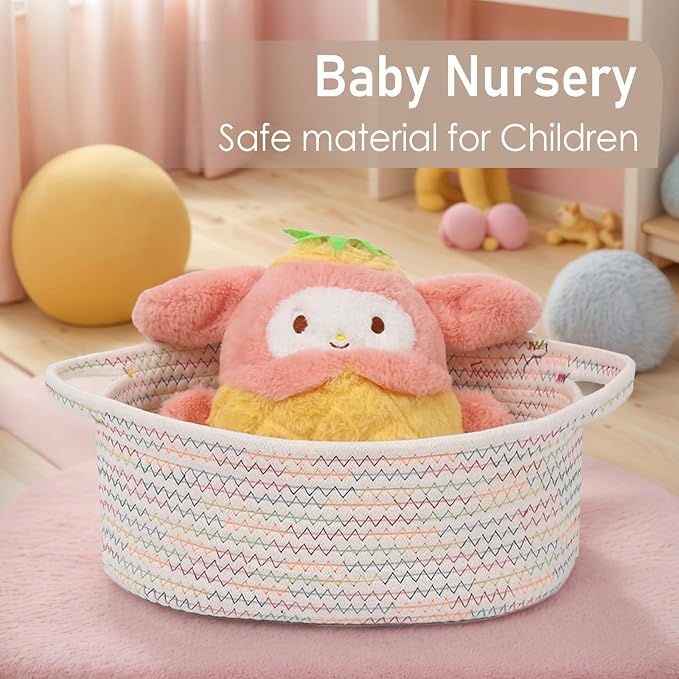 JMvicyroam Small Woven Basket, Empty Gift Basket, Colorful/3 Pack | Small Gift Basket, Cotton Rope, 12 x 8 x 50 in, Handles, Includes Ribbon and Bag, Birthday Gift Basket