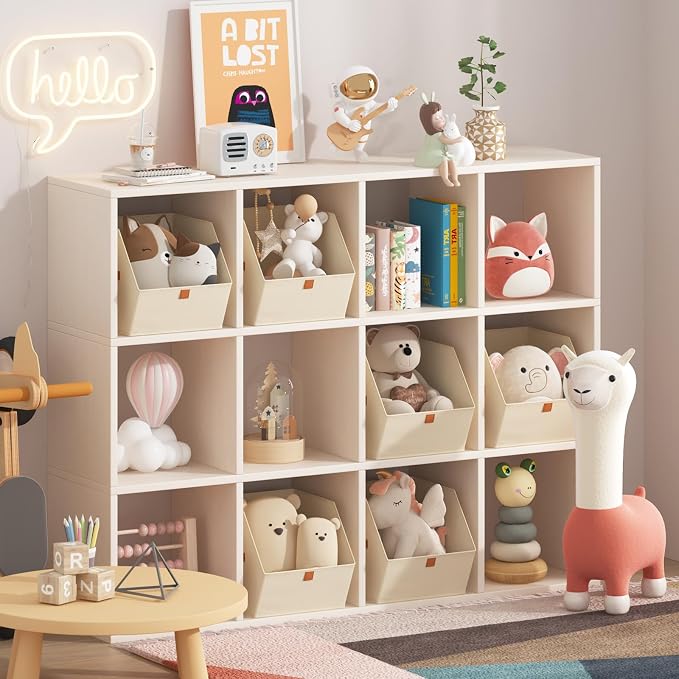 Homsorout Fabric Closet Storage Cubes - 10 Pack Square Storage Bins with Dual Handles for Clothes, Towels, Toys, Cube Storage Organizers for Bedroom, Nursery, Shelves, Closet, Small Spaces, Beige