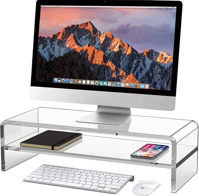 Egchi Acrylic Monitor Stand, 2 Tiers Computer Monitor Riser(20x8x5.5 Inch), Monitor Riser/Computer Stand for Home,Office,Business,PC Desk Stand for Keyboard Storage& Multi-Media Laptop Printer Screen | Computer Stand for Home,Office,Business,PC Desk St...