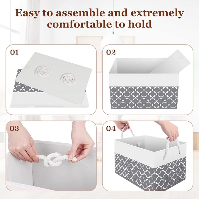 StorageTastic Storage Bin,Collapsible Storage Basket For Organizing,Large | Storage Boxes With Rope Handles,Storage Containers,Clover Grey,8 Pack