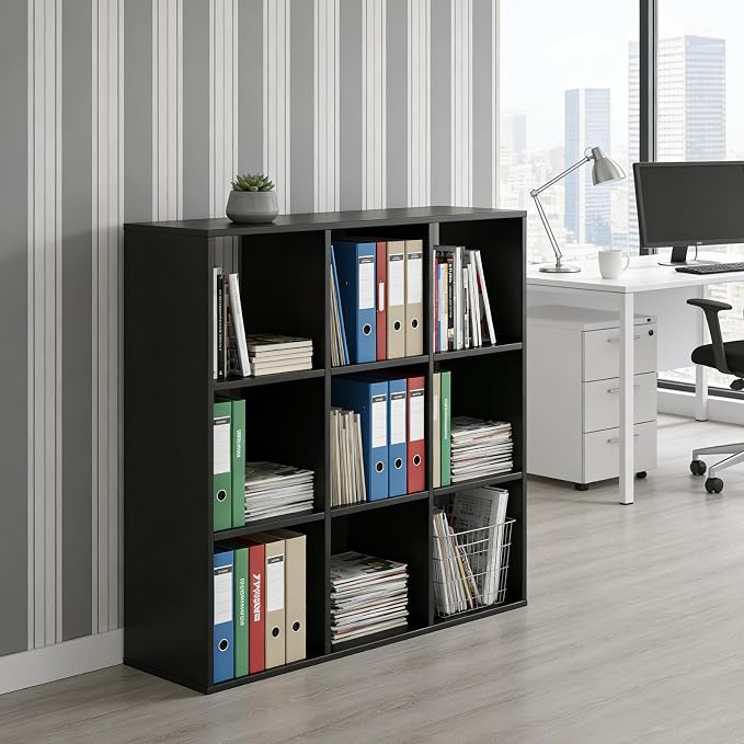9 Cube Storage Organizer, Reversible Bookcase Shelf | Open Cube Bookshelf, Large Modern Storage for Living Room, Bedroom & Office, Black