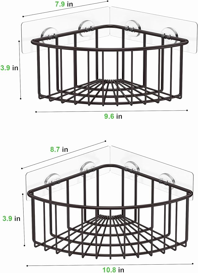 SMARTAKE 2-Pack Corner Shower Caddy Deep Basket, SUS304 Stainless Steel | Wall Mounted Bathroom Shelf with Adhesive, Storage Organizer for Toilet, Dorm and Kitchen, Bronze