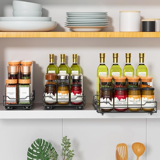 RCHYFEED Pull Out Spice Organization for Cabinet,8.5" Wx10.5 Dx2.5 H,1 Tier | Heavy Duty Slide Out for Inside Cabinet & Pantry, Kitchen Cabinet Seasoning Organizer,Vertical Spice Racks Storage Spices