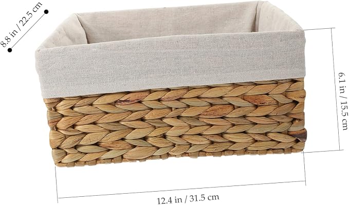 Hemobllo Woven Storage Basket Handles Rectangular Straw Organizer for Home Décor Handcrafted Decorative Storage Baskets for Shelves Laundry and Picnic