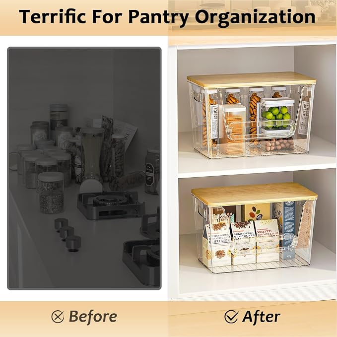 Delamu 3 Pack Pantry Organizers and Storage,Trash Bag Dispenser with Bamboo Top,Stackable Trash Bag Dispenser Under Sink Organizer for 4-30 GalBags,Onion,Potato,Fruits,Clear