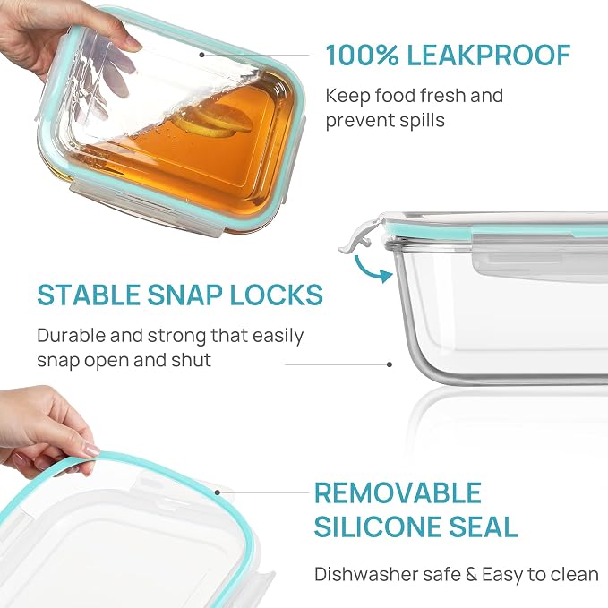 Vtopmart Large Glass Food Storage Containers with Lids, 122oz+50oz, 2 Pack | Big Glass Containers for Roasting Chicken, Baking Casseroles, Food Storage, Meal Prep, Fruits, Thanksgiving Meals, BPA-Free
