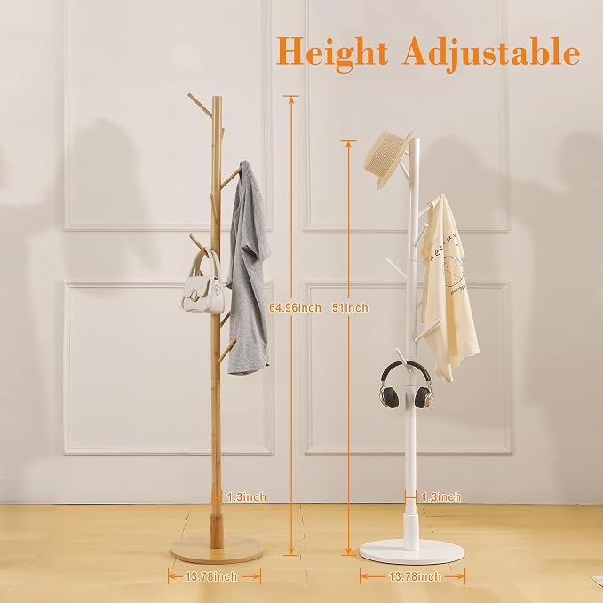 VECELO Coat Rack Freestanding, Entryway Hanger Stand, Umbrella Holder, Hall Tree With Hooks, Floor Standing Tree Stand,Light Wood