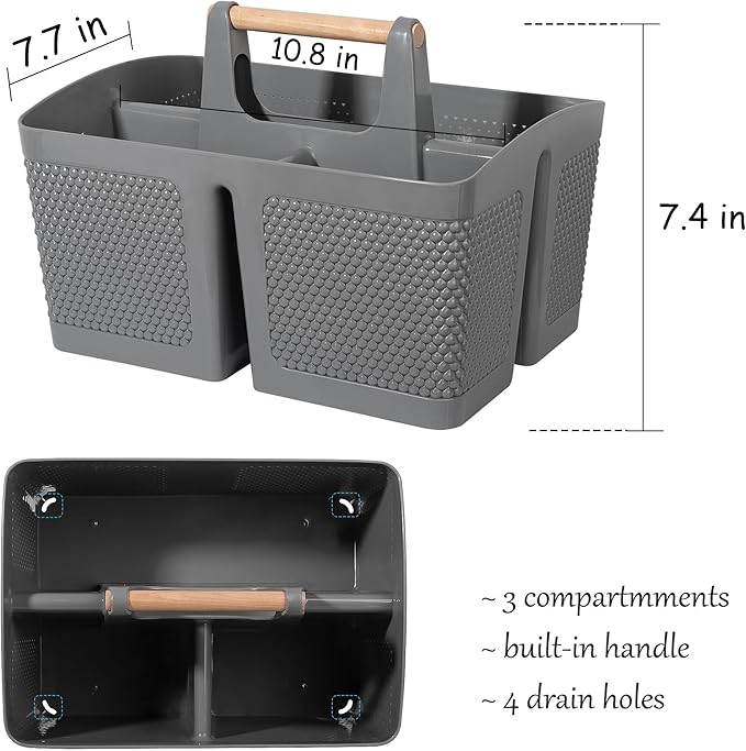 rejomiik Portable Shower Caddy Basket Plastic Cleaning Caddy Organizer Storage Tote with Handle for Bathroom, College, Dorm Room Essentials, Gray | Cleaning Caddy Organizer for Bathroom, College Dorm Room Essentials, Storage Tote