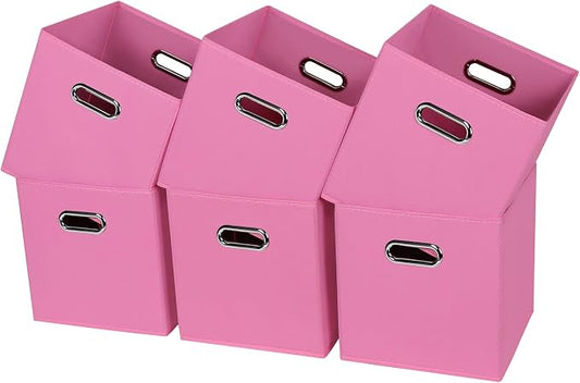 Black Fabric Cubby Storage Bins,13x13x13 Inches ,Cube Organizer Bin Foldable Storage Boxes with Dual Handles Fabric Organizer Box and collapsible Storage basket,Set of 6,Pink