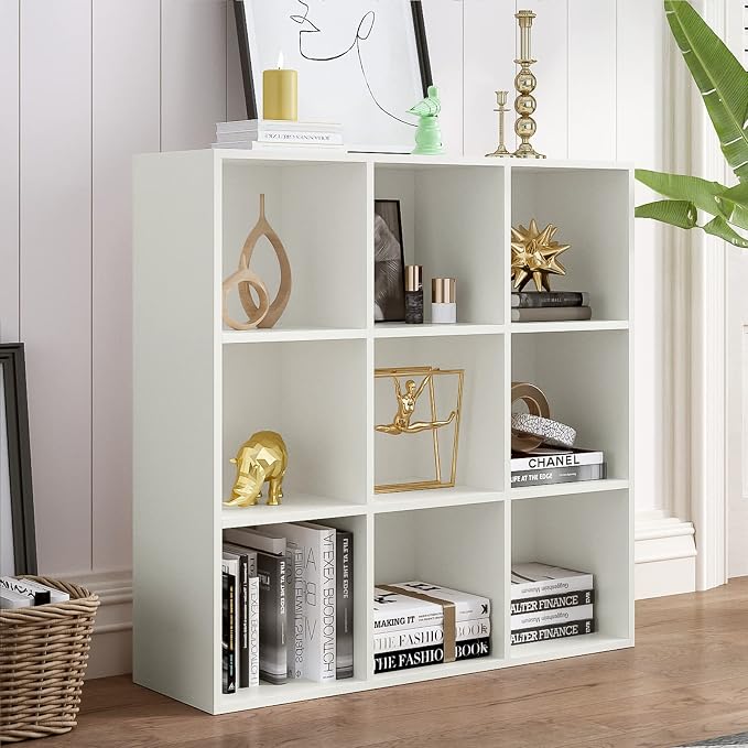 OSCHF 9-Cube Storage Shelf Bookcase, Warm White | Wooden 3-Tier Open Bookshelf, Fits 11×11" Bins, Vertical or Horizontal Use, Full Back Panels, For Home Office