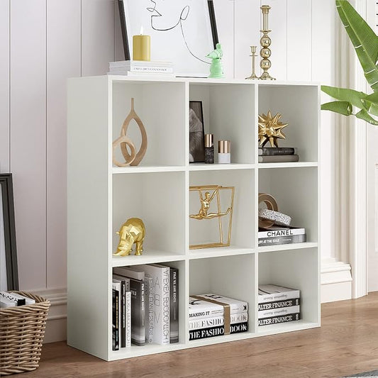 OSCHF 9-Cube Storage Shelf Bookcase, Warm White | Wooden 3-Tier Open Bookshelf, Fits 11×11" Bins, Vertical or Horizontal Use, Full Back Panels, For Home Office