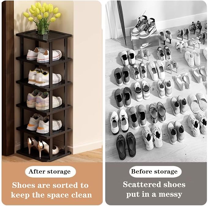 Vertical Shoe Rack - Tall Narrow Shoe Rack Organizer for Small Spaces,12 Tier Bamboo Shoen Shelf for Entryway,Closet,Corner,Doorway,Skinny Shoe Shelf Space Saving Shoe Storage,Free Stackable DIY