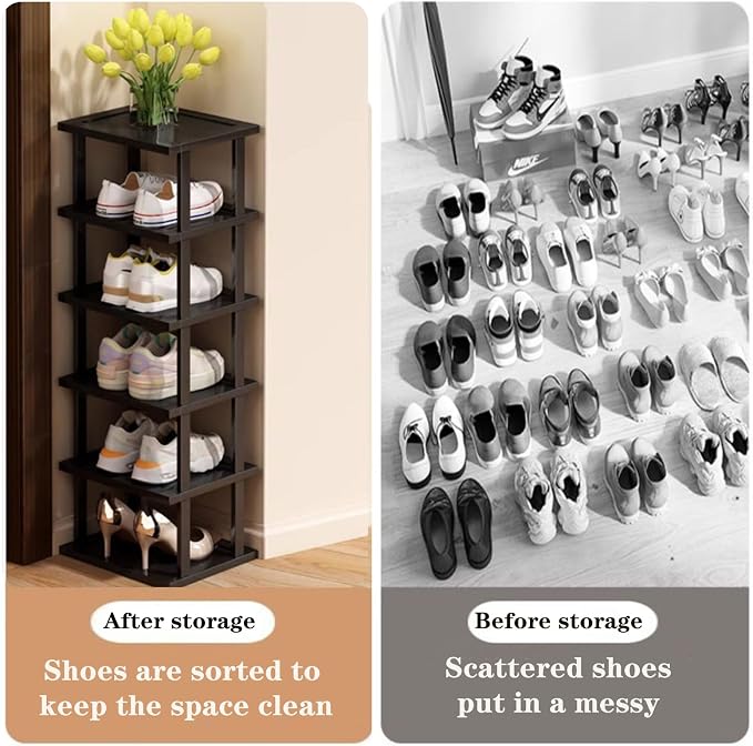 Vertical Shoe Rack - Tall Narrow Shoe Rack Organizer for Small Spaces,5 Tier Bamboo Shoen Shelf for Entryway,Closet,Corner,Doorway,Skinny Shoe Shelf Space Saving Shoe Storage,Free Stackable DIY