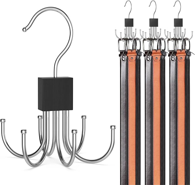 Belt Hanger, Belt Organizer for Closet 360° Rotatable | Max 24 Belt Storage Space Saving Closet Organizers and Storage for Belt, Bra, Tank Top, Tie, Scarf, Purse 3Pcs