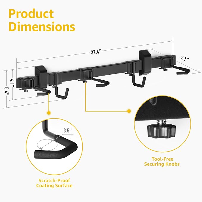 monTEK Enhanced Bike Storage Rack,Adjustable 3-Bike and 2-Helmet Hangers | Customizable for Various Bike Sizes, Heavy-Duty Steel Bike Wall Mount, Max Load 209lbs,for Indoor Bike Storage,32-in