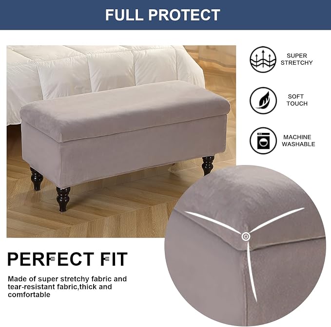 FUANGUI Ottoman Cover Slipcovers Rectangular Folding Stretch | Storage Bench Footrest Sofa Stool Covers Footstool Protector with Elastic Bottom, Removable Washable,Large