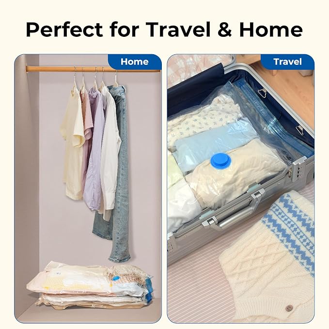 ETENWOLF 10 Large Vacuum Storage Bags for Travel with Wireless Pump | Vacuum Seal Bags for Clothing Travel, Compression Packing Bags for Clothes and Blankets, Space Saver Bags in Carry-On Sizes