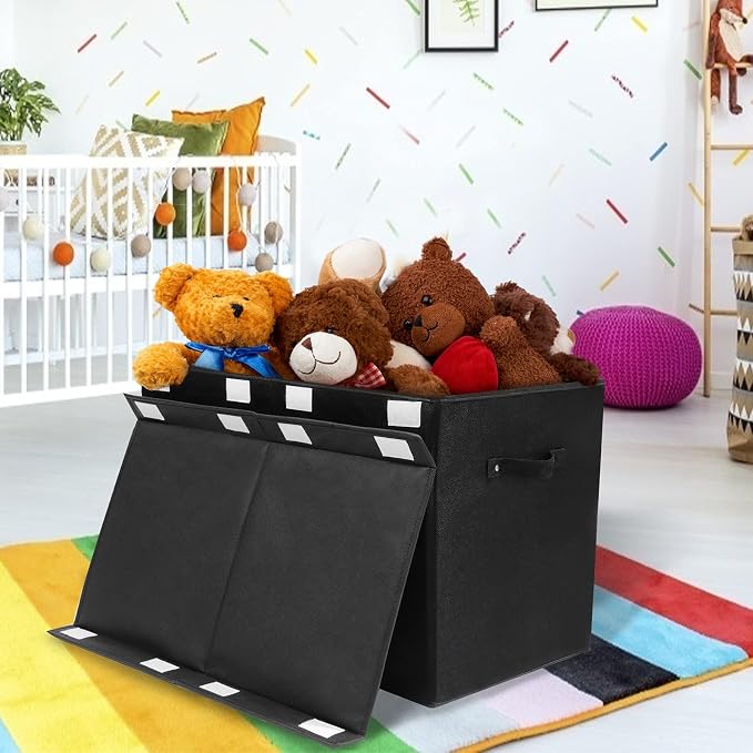 122L Large Toy Box Chest Storage with Lid, Collapsible Kids Toy Storage | Toy Chest with with Removable Divider for Kids, Boys, Girls, Nursery, Living Room, Bedroom, 26"x17" x17" (Linen Black)