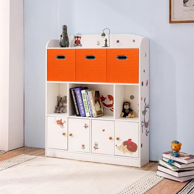 Fabric Cubby Storage Bins,13x13x13 Inches,Cube Organizer Bin Foldable Storage Boxes with Dual Handles Fabric Organizer Box and collapsible Storage basket,Set of 8,Orange