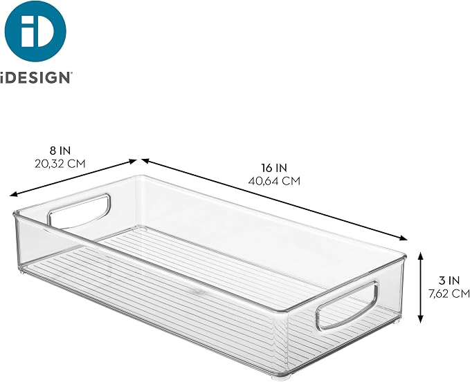 iDesign Stackable Clear Plastic Extra Long Pantry Organizers, 4-Pack | Cabinet Storage Bins, For Kitchen