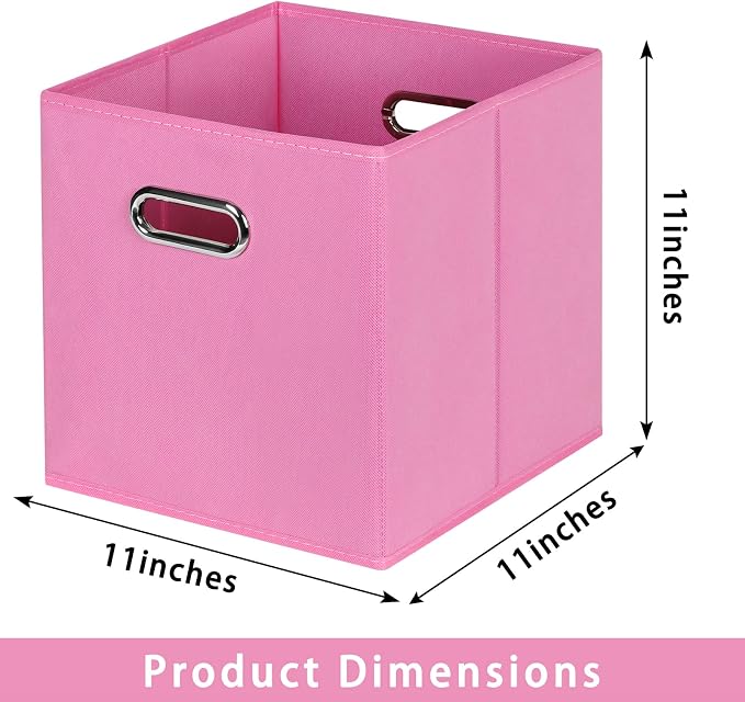 Fabric storage bins Cubes, Fabric Cube Organizer with Handle, Foldable Cube Bins for Cloth or Accessary Storage, 11x11x11, Set of 3, (Pink)