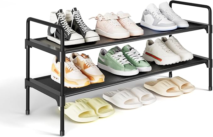 Kitsure Shoe Rack for Closet, 27.4" Wide - 2 Tiers, Black | Shoe Organizer for Front Door Entrance, Stackable Shoe Shelf, Closet Organizers and Storage