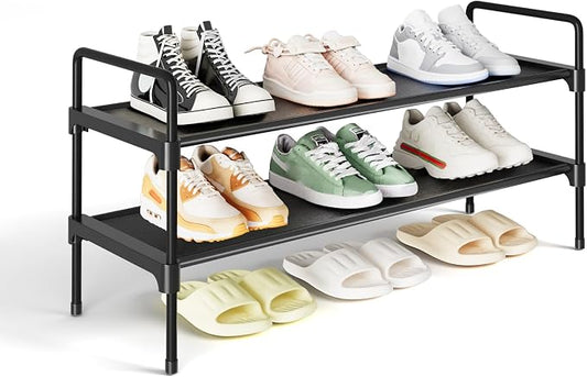 Kitsure Shoe Rack for Closet, 27.4" Wide - 2 Tiers, Black | Shoe Organizer for Front Door Entrance, Stackable Shoe Shelf, Closet Organizers and Storage