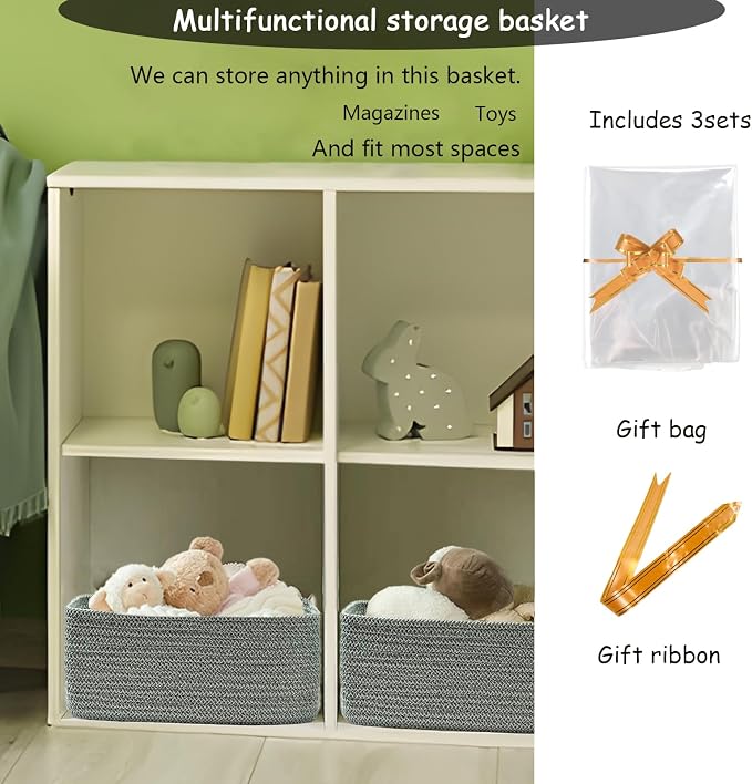 COMFY HOMI 11.5"x7.5"x4.7" Storage Baskets for Organizing | Cotton Rope Woven Basket | Toy Storage Bin Box | Basket for Shelves, Closet Organizer Bin, Decorative Closet Shelf, 3 Pack,