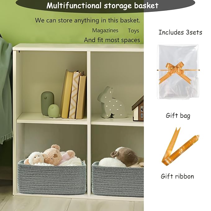COMFY-HOMI 11.5"x7.5"x4.7" Storage Baskets for Organizing | Cotton Rope Woven Basket | Toy Storage Bin Box | Basket for Shelves, Closet Organizer Bin, Decorative Closet Shelf, 1 Pack