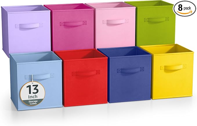 Sorbus Fabric Storage Cubes - 8 Foldable Storage Bins for Organizing Pantry, Cubbies, Toy Box - Clothes Storage & Closet Organizer - 13 Inch Collapsible Cube Baskets for Shelves with Handle