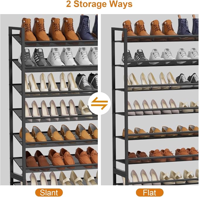 Large Shoe Rack 12 Tier Shoe Organizer, Heavy Duty Metal 6-Tier Stackable Shoe Storage Vertical Shoe Rack for Closet Front Door Entrance, Up to 75 Pairs, 44.8" W x 11.4" D x 85.1" H, Black