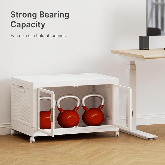 Stackable Storage Bins with Lids, 180QT Extra Large Storage Cabinet | Clear Doors, Foldable Storage Drawers, Heavy Duty, Collapsible Closet Organizers for Bedroom Office (1, White, 180, Quarts)