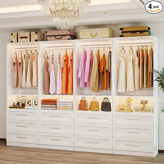 Closet System Sets of 4, 8FT-21FT Customizable Closet Organizer System with 12 Drawers