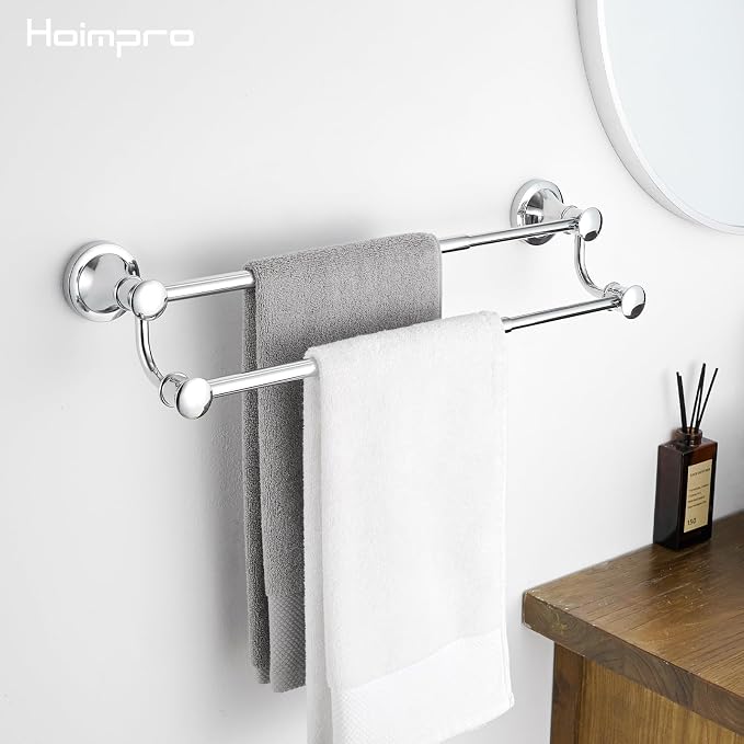 Hoimpro Double Towel Bar Towel Rack for Bathroom Wall Mounted Chrome | Adjustable 16-26 In,Wall Mounted Towel Holder, Stainless Steel, Rustproof, Towel Bar Rod Hanger Hardware Accessories Hotel