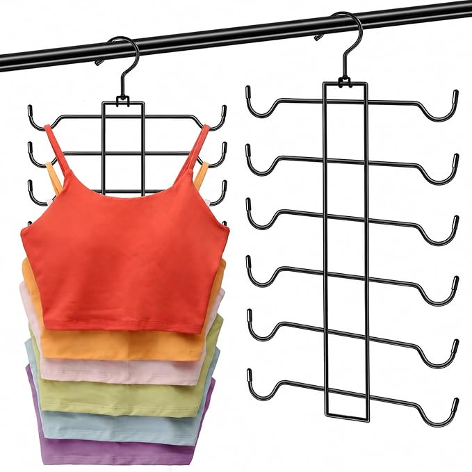 1 Pack Tank Top Hanger Space Saving, Dorm Room Essentials, Stainless Steel Closet-Organizer-and-Storage for Small Space, Non-Slip 6-Tier Hanging Sport Bras Holder