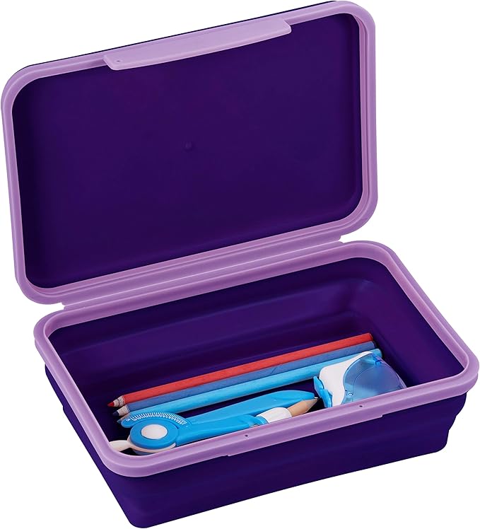 It's Academic Flexi Storage Box, Folding, Collapsible and Adjustable for Pencils, Supplies, and More, Purple (23135)