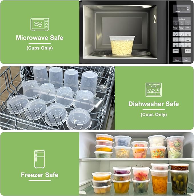 Dipoo 60 Sets (120-Piece) Deli Containers with Lids 16 oz, Leak-Proof & BPA Free Airtight Takeout Plastic Food Storage Containers for Soup, Freezer/Microwave/Dishwasher Safe