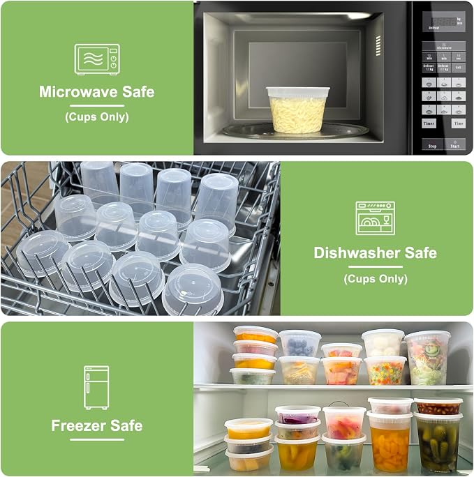 Dipoo 60 Sets (120-Piece) Deli Containers with Lids 8 oz, Leak-Proof & BPA Free Airtight Takeout Plastic Food Storage Containers for Soup, Freezer/Microwave/Dishwasher Safe