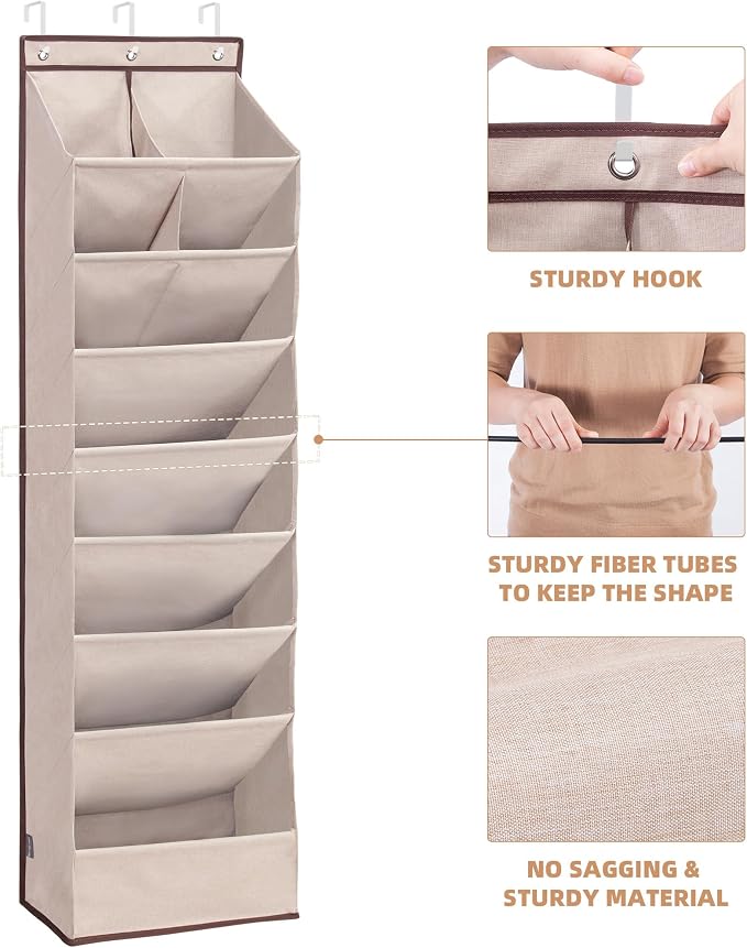 STORAGE MANIAC Over the Door Shoe Organizer Heavy-Duty Large Deep Pocket Hanging Shoe Organizer Shoe Rack Door Closet Shoe Organizer for Wall, Dorm & Narrow Door Storage Shoe Holder Oat Beige, 2 Pack