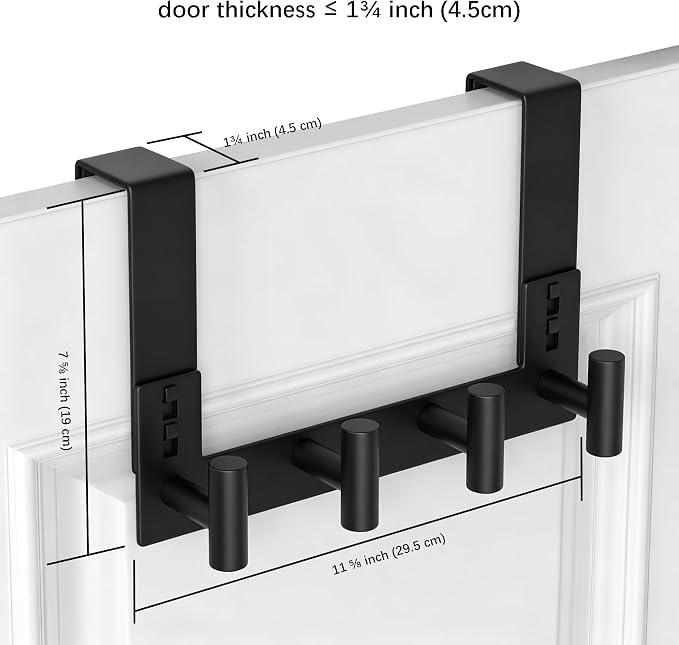 WUIVIUT Door Towel Rack, Wooden Door Metal Hook, Heavy-Duty Storage Clothes Hanger, Outerwear Backpack (4 Hook, Fits 1-3/4'' Thick)